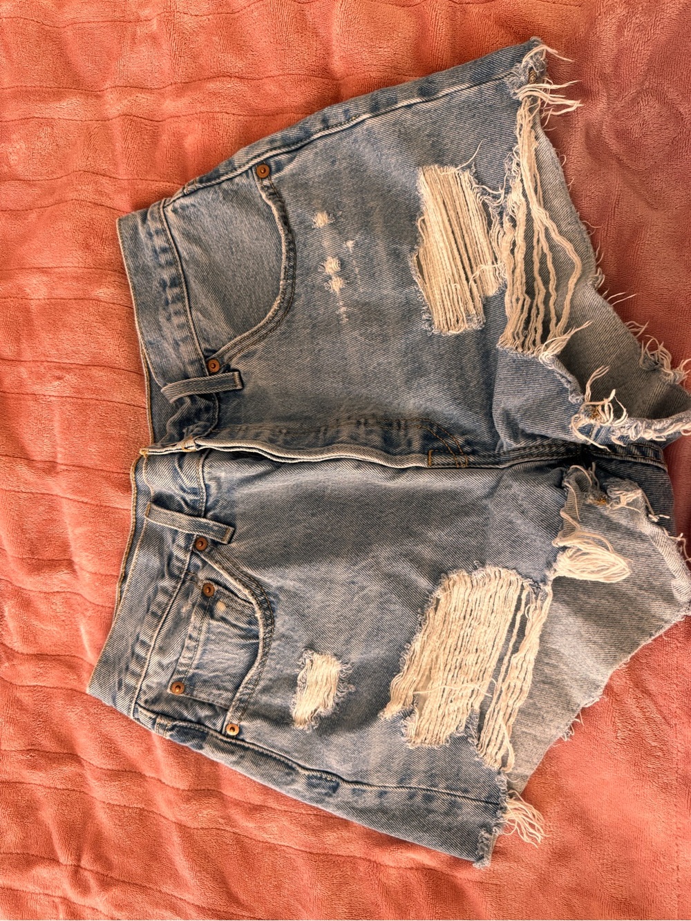 Levi's Light Blue Distressed High-Rise Denim Shorts